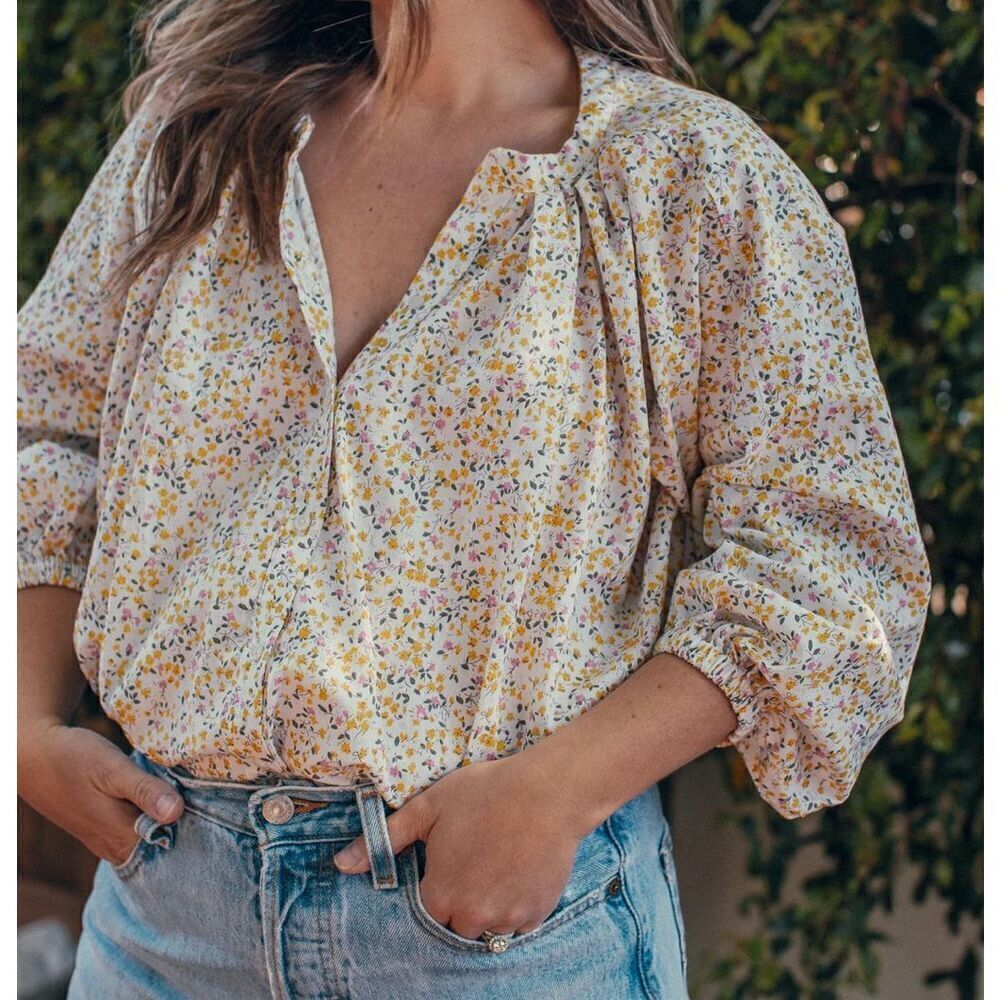 Magill Clive Button Down Blouse - Pink & Yellow Floral Women’s Small